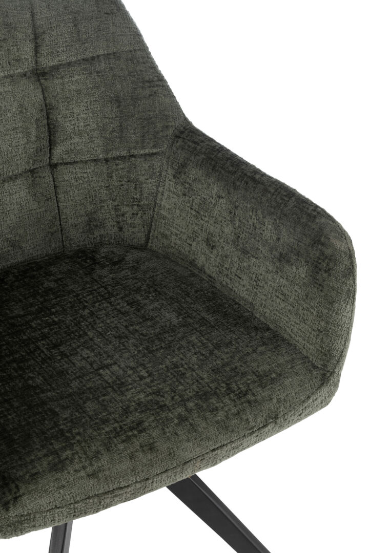 Stoel Louna Metaal Acryl Groen: Close-up van de groene bekleding van de stoel.