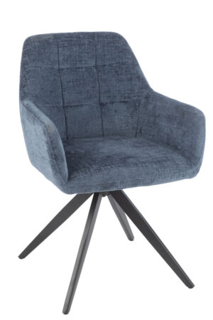 Stoel Louna Metaal Acryl Blauw van Nieuwe Sfeer: blauwe draaifauteuil met metalen onderstel.