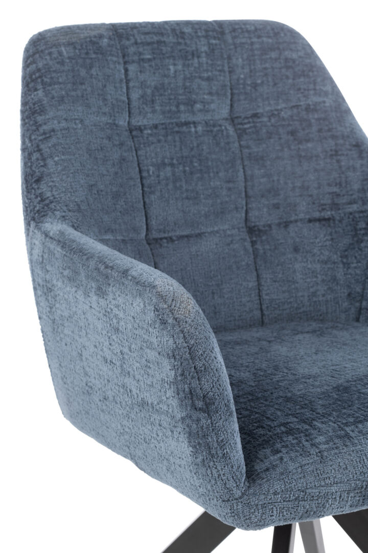 Stoel Louna Metaal Acryl Blauw: blauwe fauteuil met metalen poten en comfortabele armleuningen.