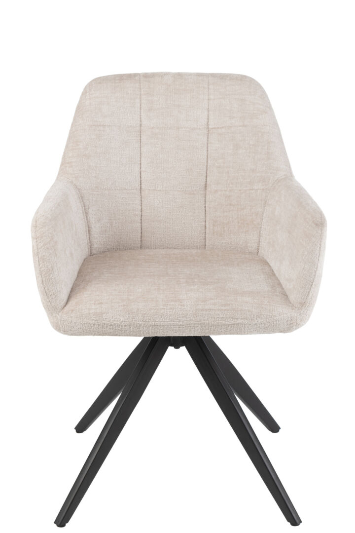 Stoel Louna Metaal Acryl Ivoor: Beige draaistoel met zwart metalen poten.