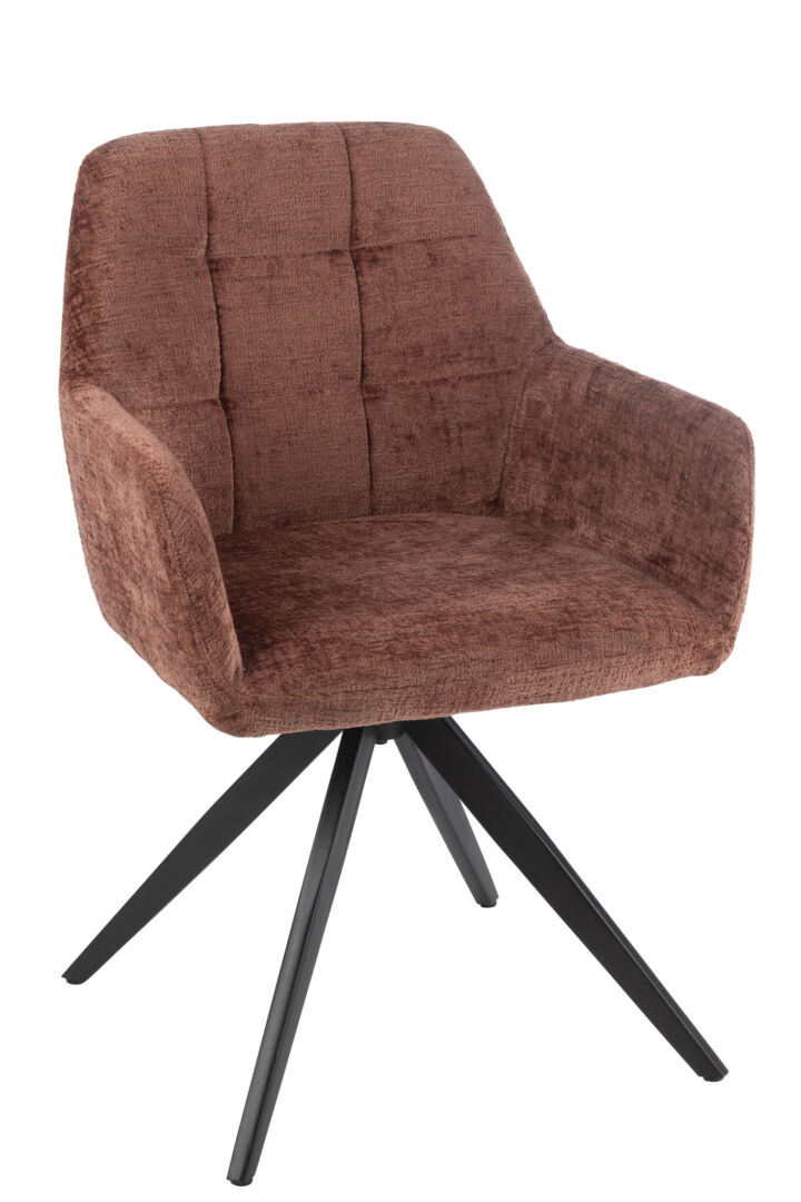 Stoel Louna Metaal Acryl Bruin: Bruine draaifauteuil met zwart metalen onderstel van Nieuwe Sfeer.