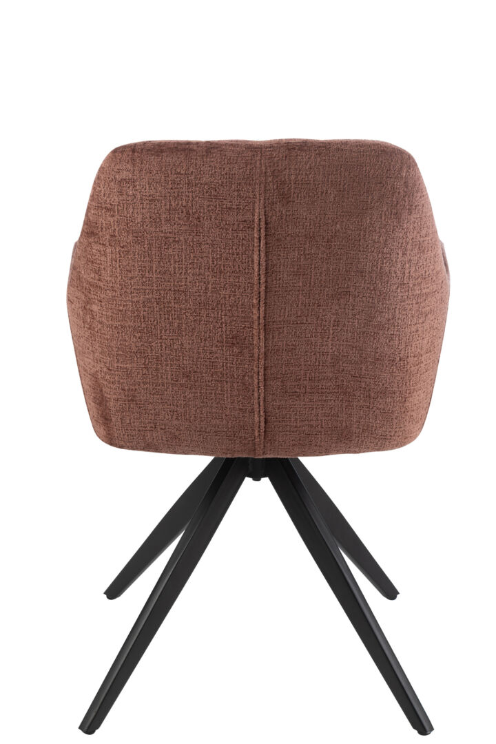 Stoel Louna Metaal Acryl Bruin: Bruine draaistoel met zwart metalen onderstel.