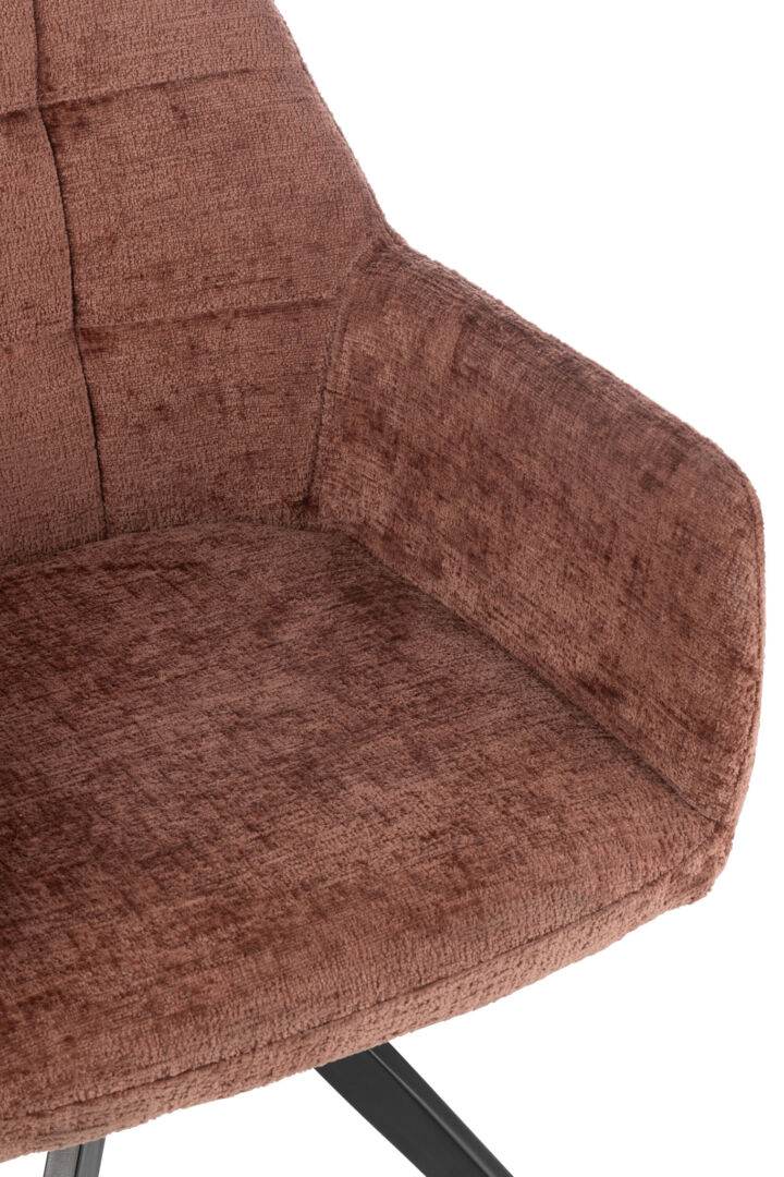 Stoel Louna Metaal Acryl Bruin detail: bruine stoel met armleuning en textuur, Nieuwe Sfeer.