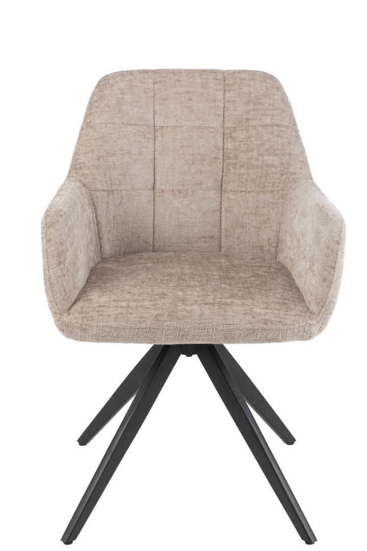 Stoel Louna Metaal Acryl Donkergrijs: Beige fauteuil met donkergrijs metalen onderstel.