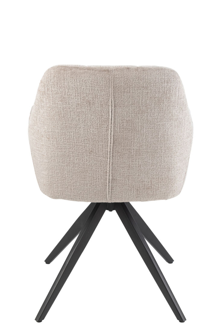 Stoel Louna Metaal Acryl Donkergrijs van Nieuwe Sfeer: beige stoffen stoel met donkergrijs metalen onderstel.