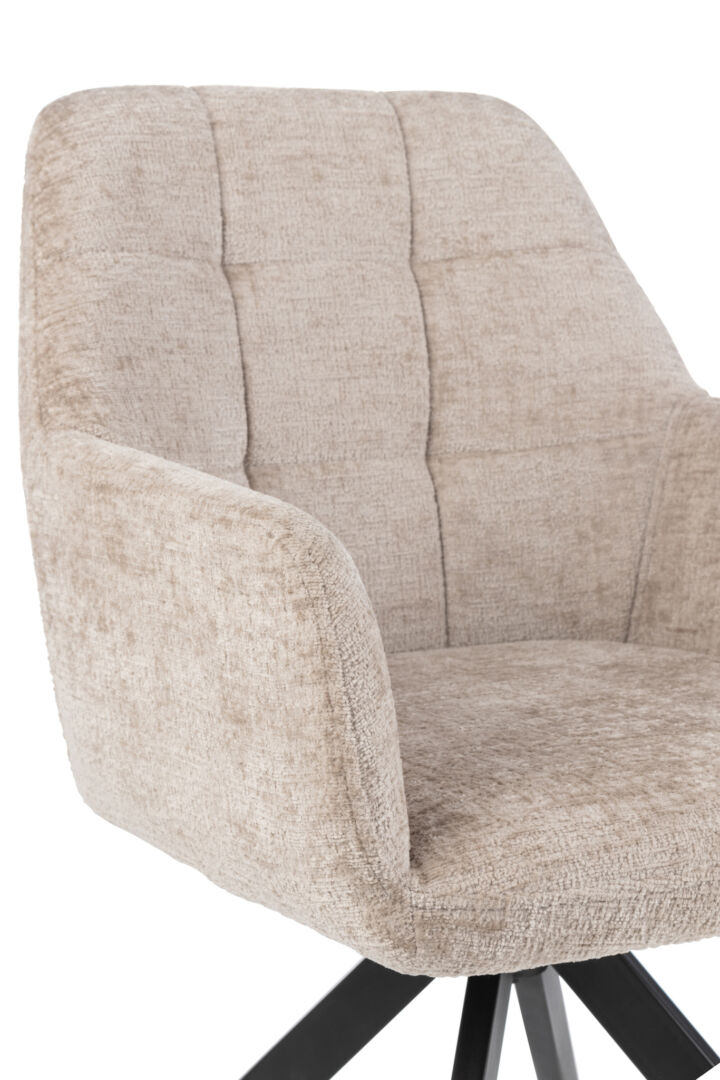 Stoel Louna Metaal Acryl Donkergrijs: Beige gestoffeerde stoel met donkergrijze metalen poten.