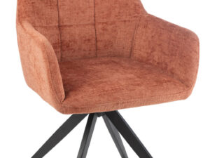 Stoel Louna Metaal Acryl Perzik: Oranje draaifauteuil met zwart metalen onderstel | Nieuwe Sfeer
