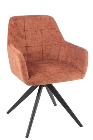 Stoel Louna Metaal Acryl Perzik: Oranje draaifauteuil met zwart metalen onderstel | Nieuwe Sfeer