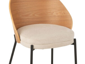 Stoel Lone Multiplex Metaal Naturel Beige: Stijlvolle stoel met houten rugleuning en beige zitting op zwart metalen poten.