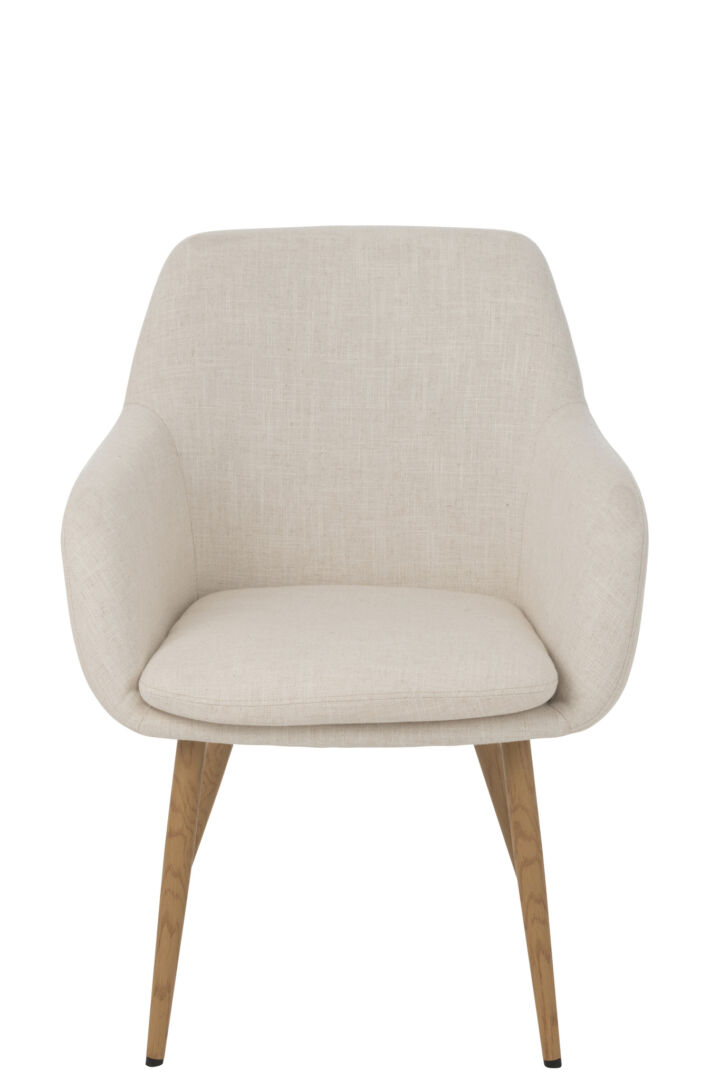 Stoel Miles Staal Stof Ivoor: Beige fauteuil met houten poten | Nieuwe Sfeer