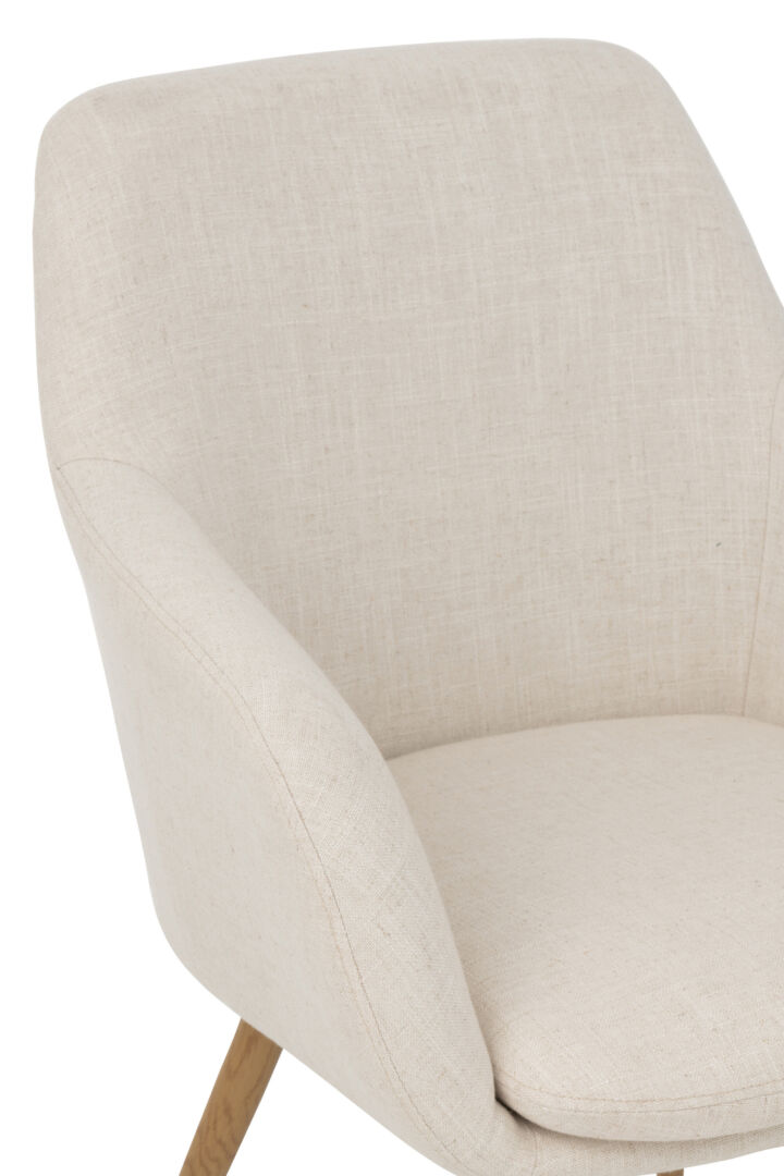 Stoel Miles Staal Stof Ivoor: close-up van een gestoffeerde stoel in ivoorkleurige stof.