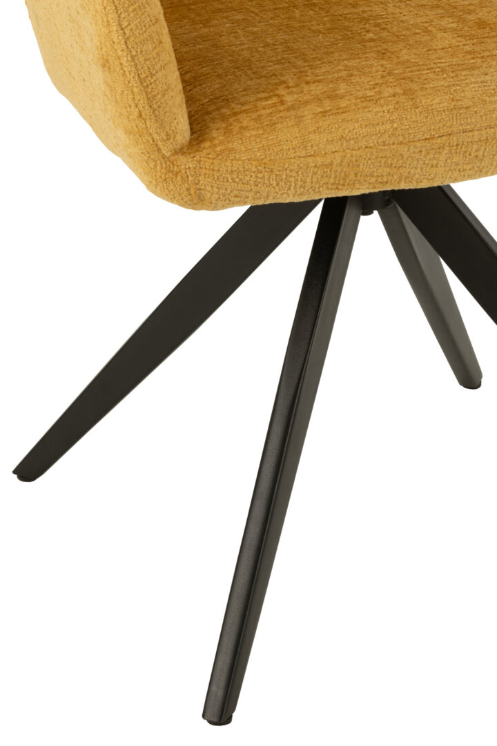 Stoel Louna Metaal Acryl Oker: gouden stoel met zwart metalen poten.