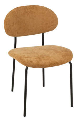 Eetkamerstoel Metaal Stof Oker: bruine stoel met metalen poten.