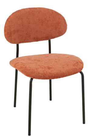 Eetkamerstoel Metaal Stof Roestoranje | Nieuwe Sfeer: roestoranje stoffen stoel met zwart metalen frame.