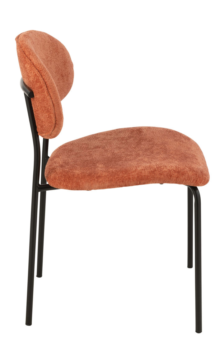 Eetkamerstoel Metaal Stof Roestoranje: Stoel met oranje stoffen zitting en rugleuning, zwart metalen frame.