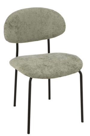 Eetkamerstoel Metaal Stof Mintgroen: Groene stoffen stoel met zwart metalen poten.