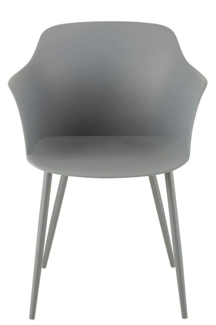 Kuipstoel Polypropyleen Grijs | Nieuwe Sfeer: Grijze kuipstoel met armleuningen en metalen poten.