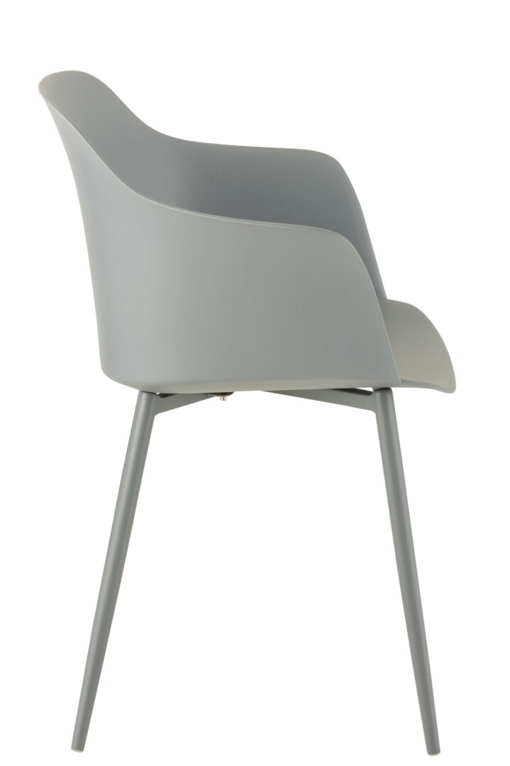 Kuipstoel Polypropyleen Grijs: grijze stoel met armleuningen en metalen poten, Nieuwe Sfeer