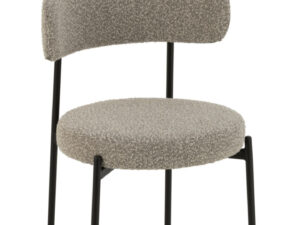 Stoel Bouclé Grijs Zwart Multiplex | Nieuwe Sfeer: Grijze stoel met bouclé bekleding en zwarte metalen poten.