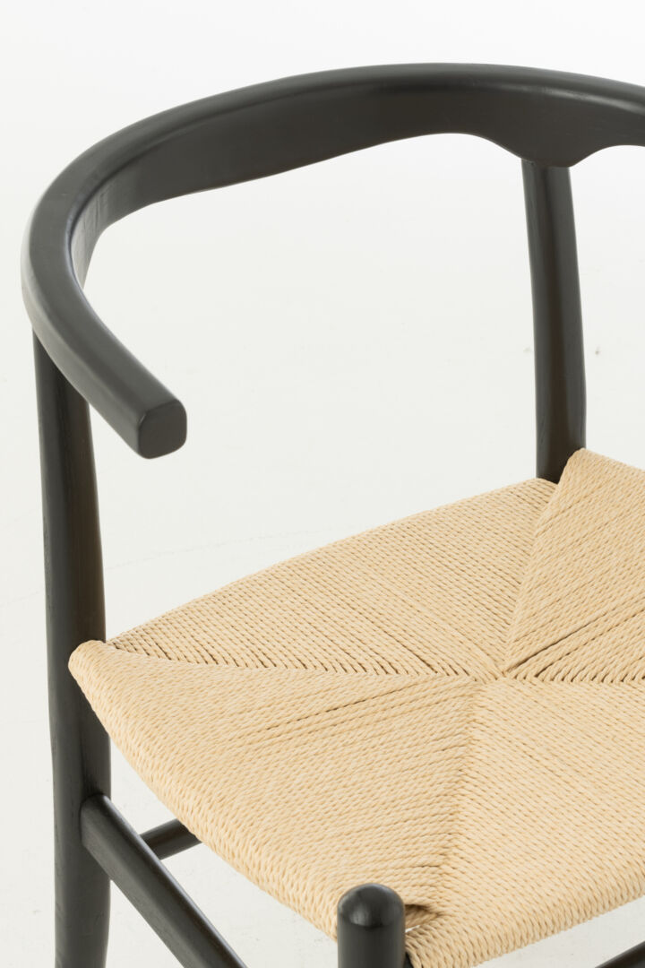 Stoel Toon Beukenhout Zwart Touw: Zwarte houten stoel met geweven zitting van Nieuwe Sfeer.