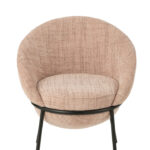 Eetkamerstoel Ijzeren Poten Lichtroze Zwart: lichtroze stoffen stoel met zwarte ijzeren poten.