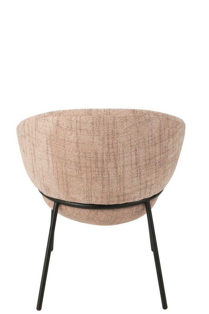 Eetkamerstoel Ijzeren Poten Lichtroze Zwart van Nieuwe Sfeer: lichtroze stoffen stoel met zwarte metalen poten.