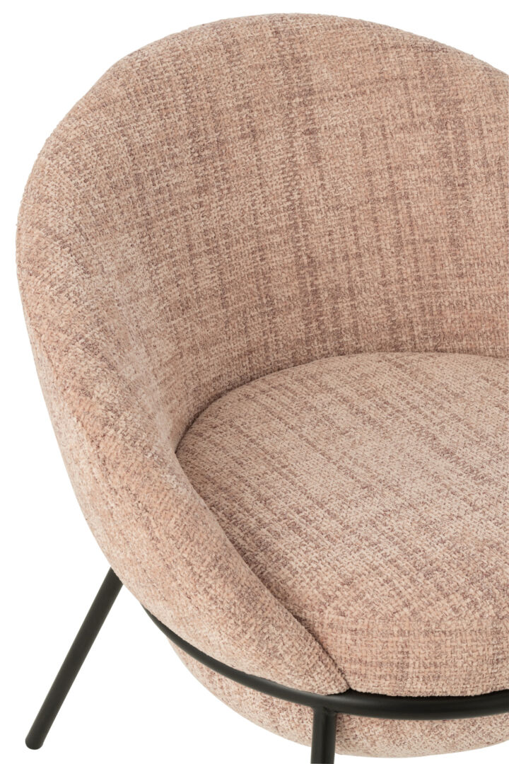 Eetkamerstoel Ijzeren Poten Lichtroze Zwart: Lichtroze stoel met zwarte ijzeren poten.