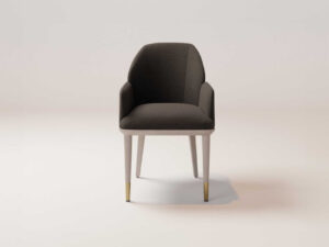 Milano Eetkamerstoel Modern Design: Donker gestoffeerde stoel met lichte poten en gouden accenten voor een nieuwe sfeer.