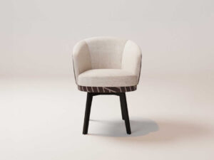Terra Eetkamerstoel Draaibaar Stof | Nieuwe Sfeer: Draaistoel met zachte, crèmekleurige bekleding en donker houten poten.