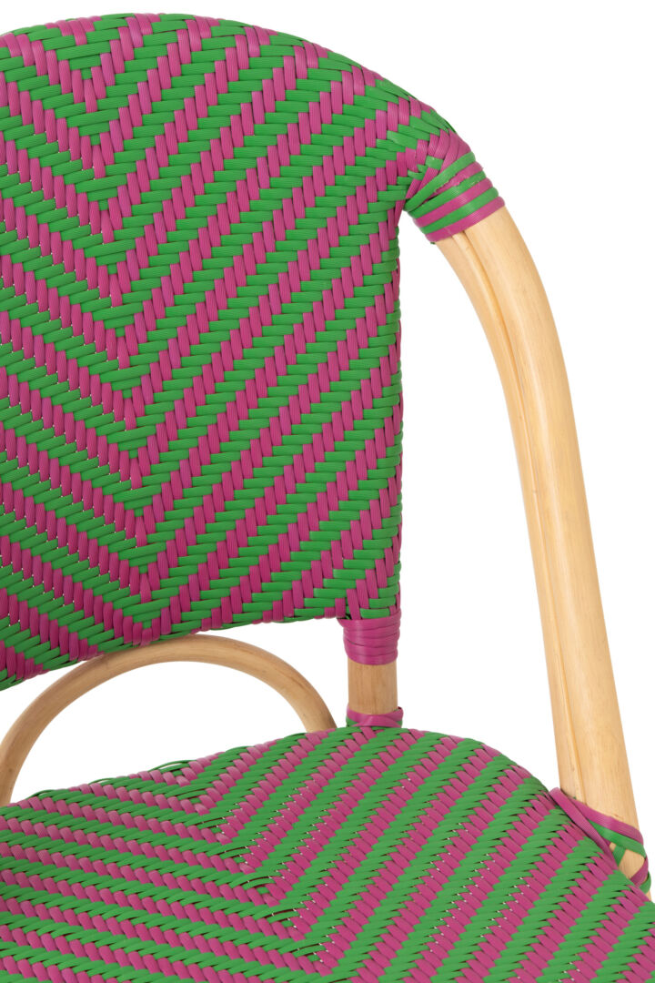 Eetkamerstoel Geo Roze Rotan Armloos: Groen en roze geweven stoel van Nieuwe Sfeer.