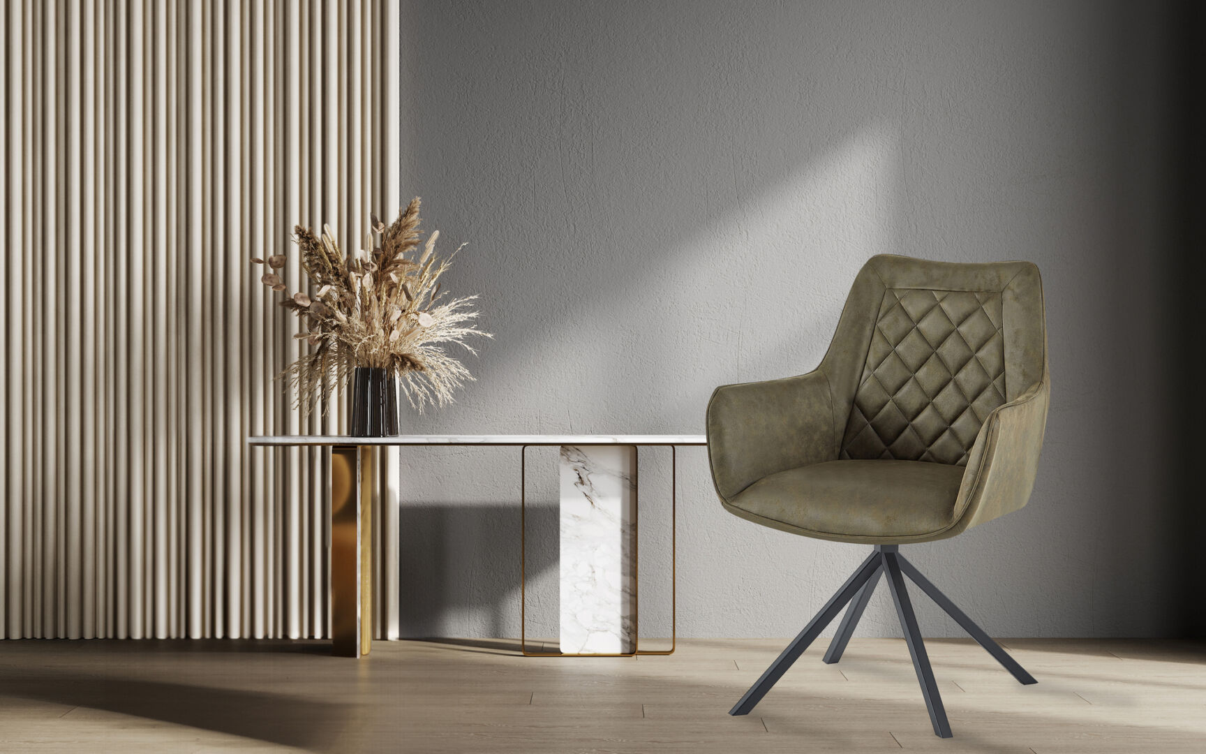 Eetkamerstoel Aeron 100 Groen Draaibaar: groene draaibare stoel in moderne setting.