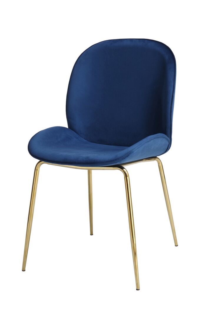 Stoel Charlize Blauw Messing: blauwe velvet stoel met gouden poten, set van 2 | Nieuwe Sfeer