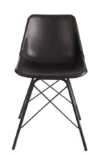 Stoel Loft Leer Metaal Zwart: Zwarte design stoel met leren zitting en metalen poten.