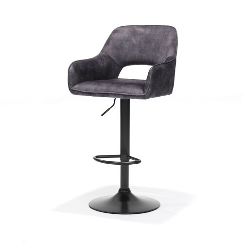 Katy Barkruk Aurora Antraciet Stof: Grijze velvet barkruk met zwarte voet van Nieuwe Sfeer.