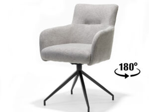 Joey Armstoel Aragon Grijs Draaibaar: Grijze draaifauteuil met armleuningen en zwart metalen onderstel.