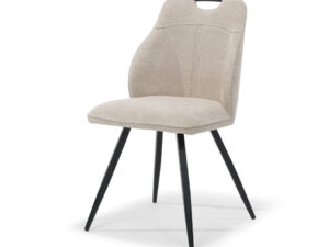 Eetkamerstoel Adele Naturel Retro Bliss: Beige stoffen stoel met zwarte metalen poten