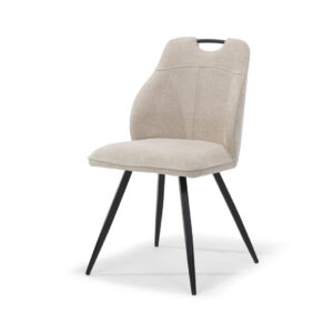 Eetkamerstoel Adele Naturel Retro Bliss: Beige stoffen stoel met zwarte metalen poten