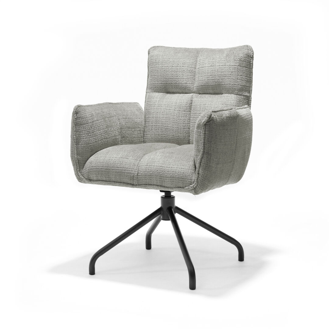 Nova Armstoel Grijs: 360° draaibare armstoel met zwart frame van Nieuwe Sfeer.