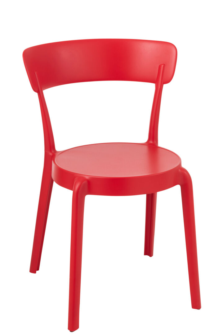 Kurt Eetkamerstoel Polypropyleen Rood: Rode kunststof eetkamerstoel met ronde zitting en rugleuning.