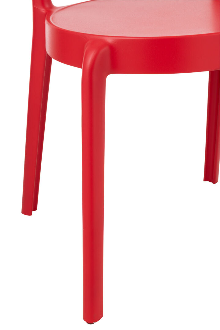 Kurt Eetkamerstoel Polypropyleen Rood: Detailopname van rode kunststof stoel met zitting en poten
