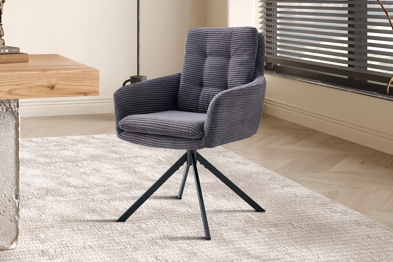 Stoel Luna Draaibaar Grijs Corduroy: stijlvolle draaistoel met comfortabele corduroy bekleding.