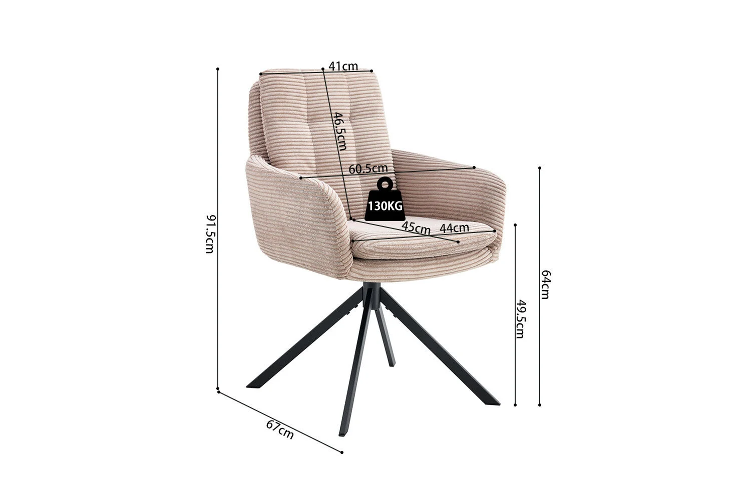 Stoel Luna Draaibaar Zand Corduroy | Nieuwe Sfeer: Draaifauteuil met armleuningen in zandkleurige ribstof.