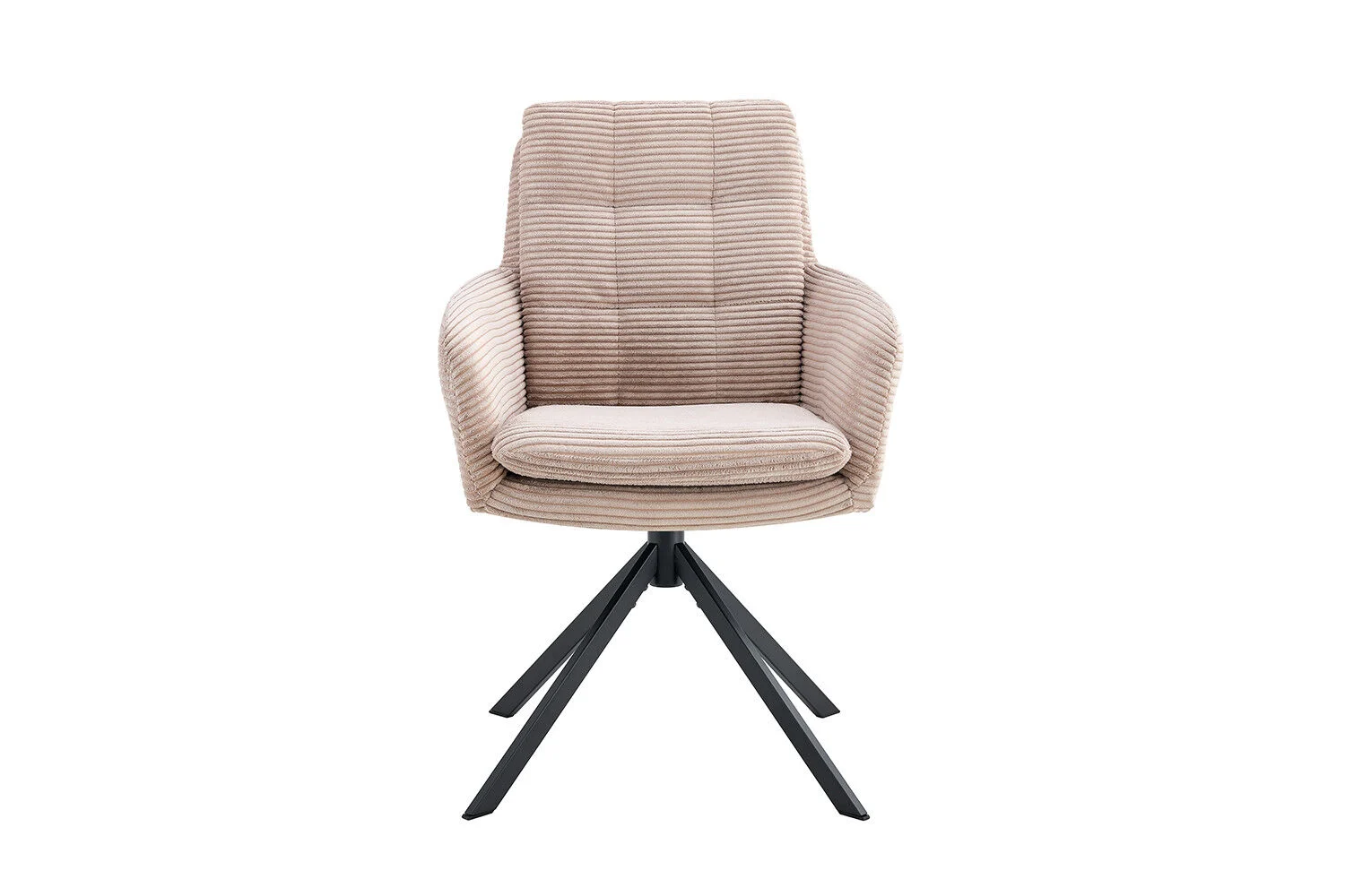 Stoel Luna Draaibaar Zand Corduroy: Beige corduroy draaistoel met zwarte poten.