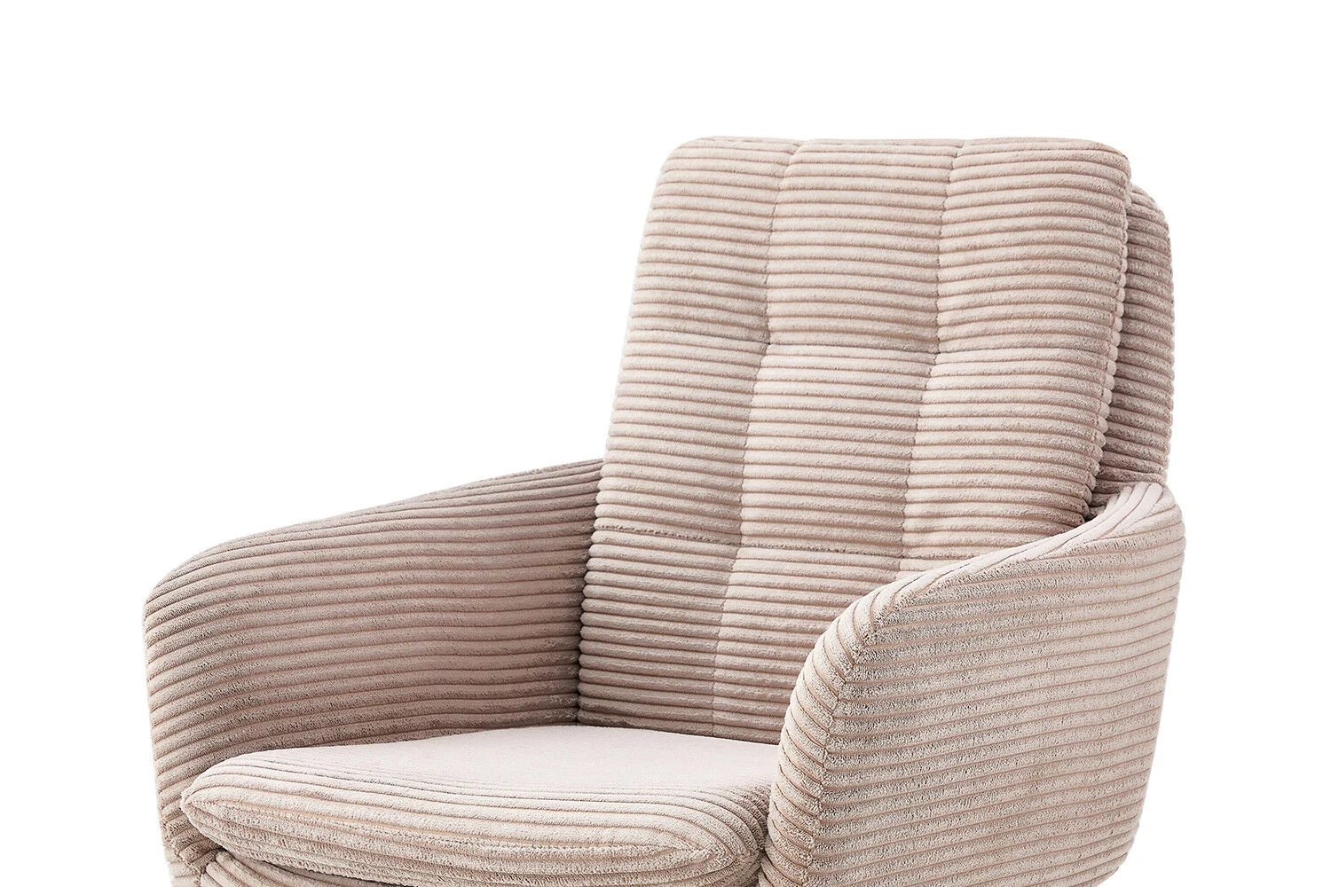 Stoel Luna Draaibaar Zand Corduroy: Beige corduroy draaistoel met hoge rugleuning en armleuningen.