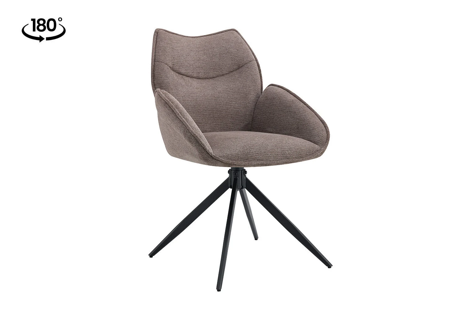 Stoel Mahi Draaibaar Peper Stof | Nieuwe Sfeer: Draaibare design stoel met peperkleurige stoffen bekleding.