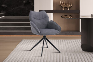 Stoel Mahi Draaibaar Donkergrijs Stof van Nieuwe Sfeer: donkergrijze draaistoel met zwarte poten.