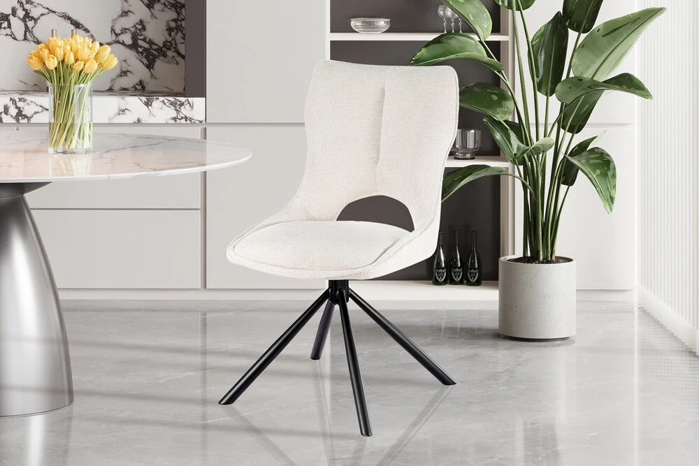 Eetkamerstoel Mori Beige Draaibaar: stijlvolle draaistoel voor een nieuwe sfeer in de eetkamer.