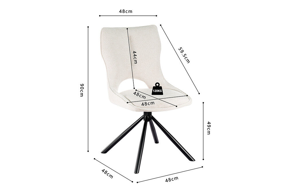 Eetkamerstoel Mori Beige Draaibaar met afmetingen, perfect voor een nieuwe sfeer in de eetkamer.
