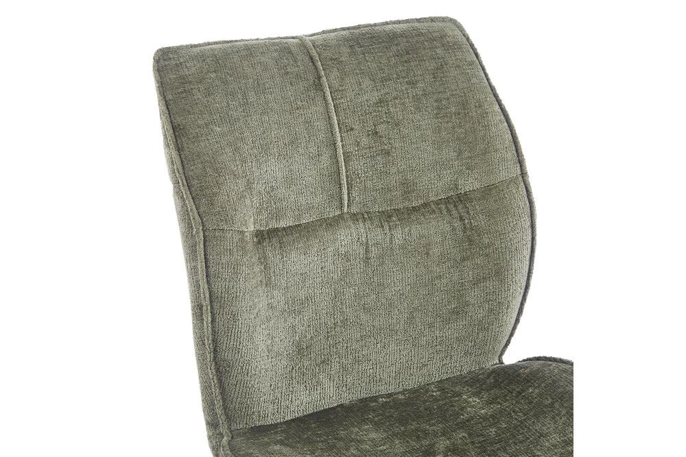 Eetkamerstoel Faye Groen Stof: Detail van de groene stoffen rugleuning.