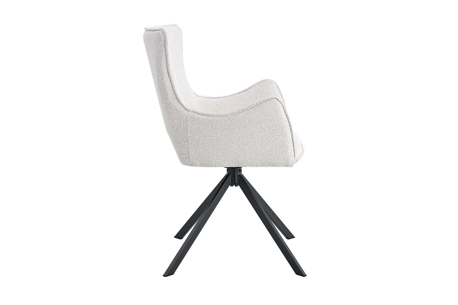 Eetkamerstoel Billy Ecru Draaibaar: Crèmekleurige eetkamerstoel met hoge rugleuning en zwart metalen poten.